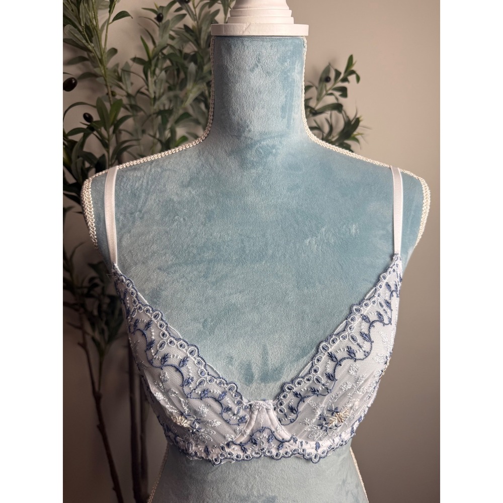 Cosabella Floral Embroidered Sheer Mesh Underwire Bra Blue White Scalloped 34C - Picture 4 of 11